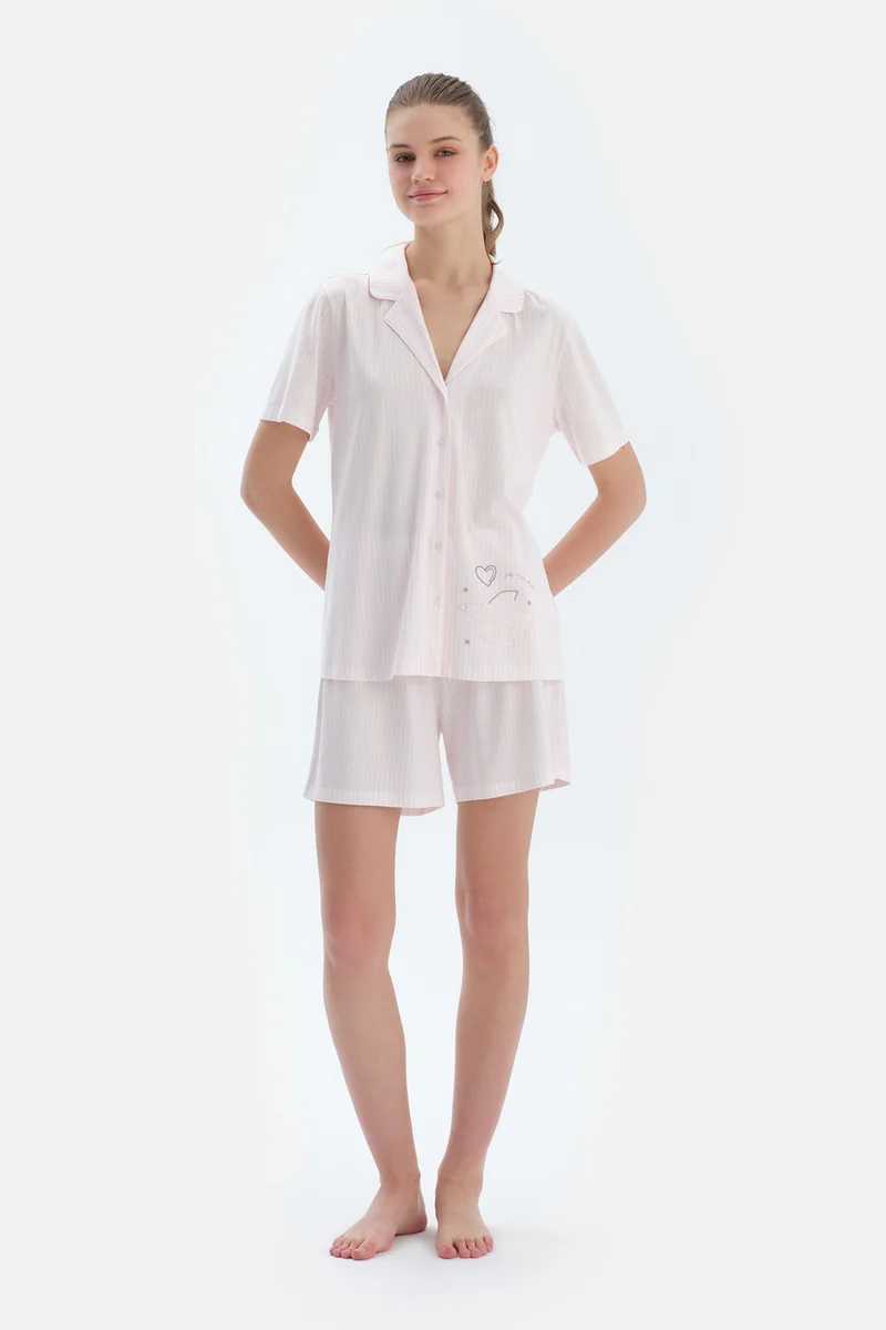 dagi Striped Shirt & Shorts Pajama Set Spread Collar Cotton Blend Mid Rise Regular/Classic Fit Sleepwear