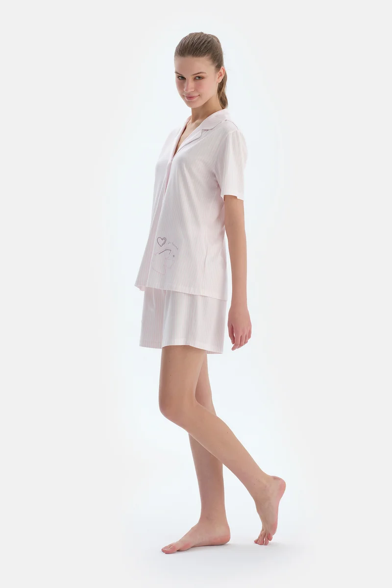 dagi Striped Shirt & Shorts Pajama Set Spread Collar Cotton Blend Mid Rise Regular/Classic Fit Sleepwear
