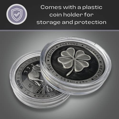 Luck Lab Two Sided Lucky Coin Featuring One Side with a Four Leaf Clover and One Side with Elephant and Lucky Symbols - 1.5 inches - Image 4