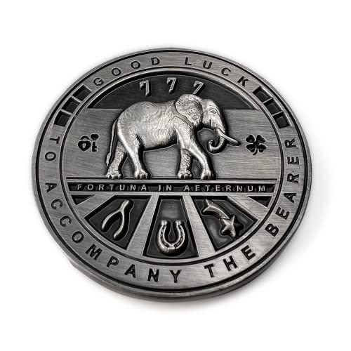 Luck Lab Two Sided Lucky Coin Featuring One Side with a Four Leaf Clover and One Side with Elephant and Lucky Symbols - 1.5 inches - Image 3