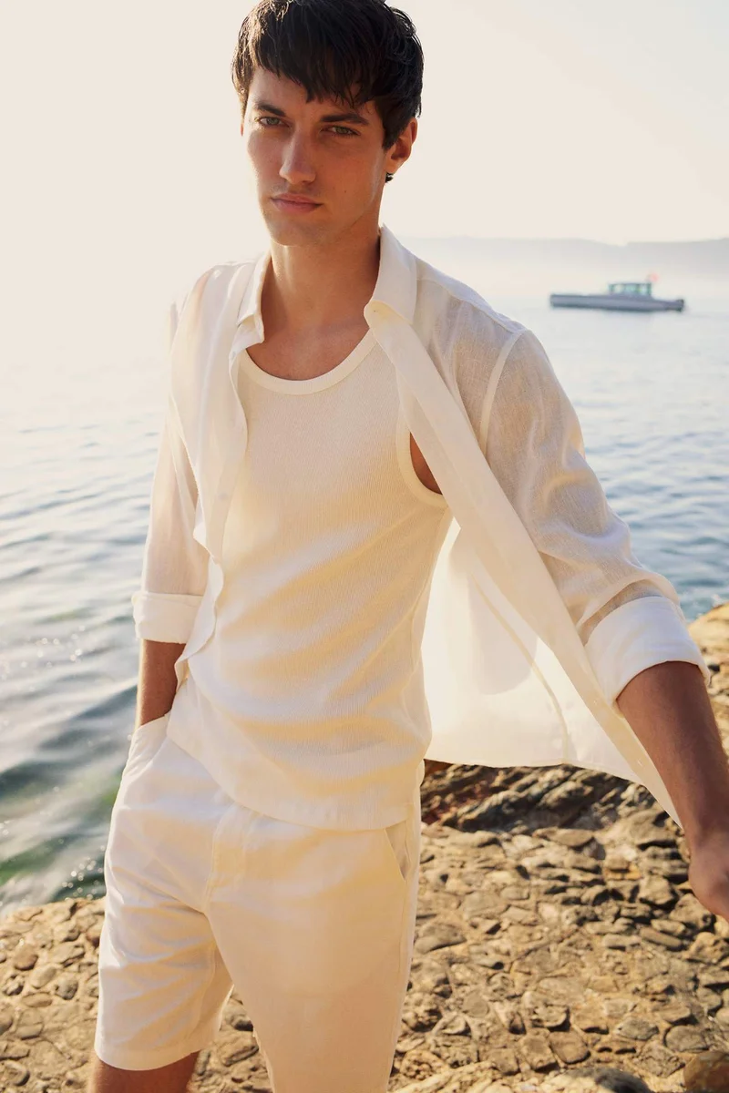ديفاكتو Regular Fit Polo Neck Linen Look Shirt