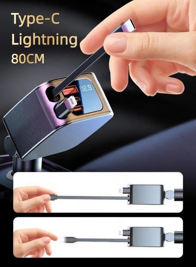 Hapinsyn 120W Car Charger Fast for Cigarette Lighter Type-C Fast,5-In-1 Usb Pd Car Charger Type C Fast Charging With 0.7m Retractable Cable,Tangle-Free Fast Charging, Fireproof Pc Material，Over-Heating Protection, Compatible With Macbook Pro Air, Ipad, Iphone, Galaxy,Xiaomi And More（Black） - Image 2