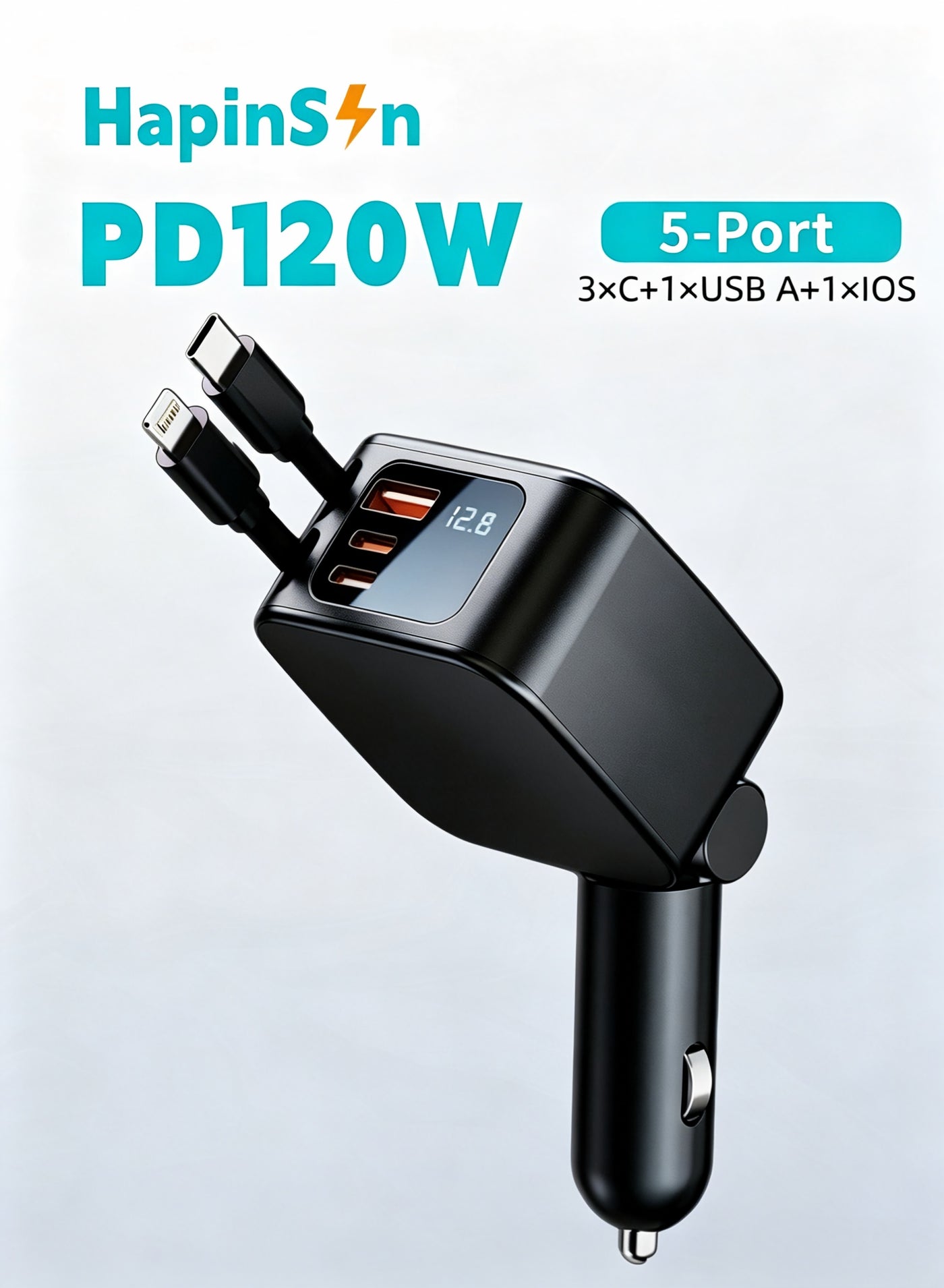 هابينسين Hapinsyn Car Charger Fast For Cigarette Lighter type-c Fast black 120g