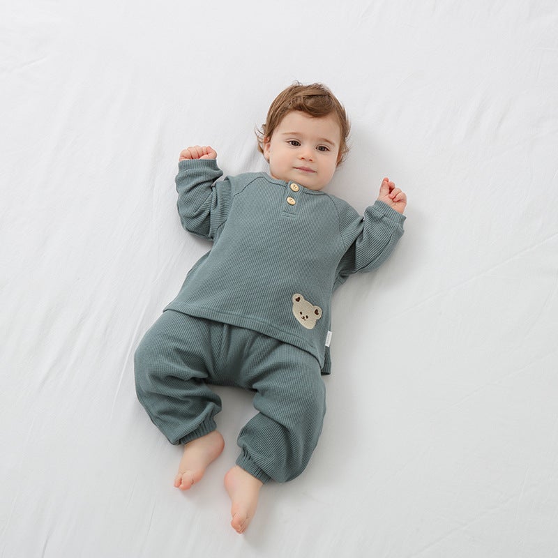 Baby two-piece suit clothes spring and autumn pure cotton baby split spring and autumn boys and girls home sleeping clothes embroidery - Image 4