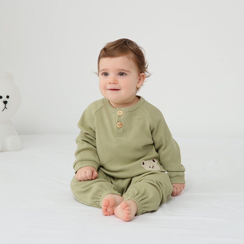 Baby two-piece suit clothes spring and autumn pure cotton baby split spring and autumn boys and girls home sleeping clothes embroidery - Image 5