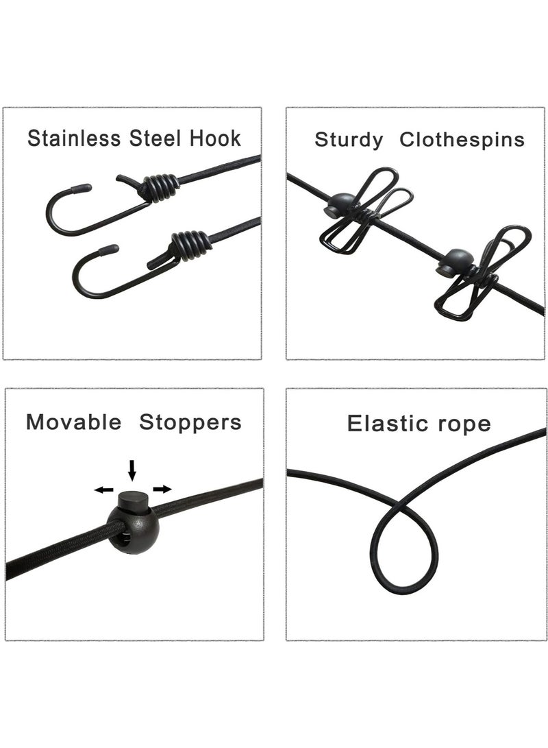 Portable Clothesline, 2Pcs,Retractable Windproof Travelling Clothesline with 12 Clothes Clips, Purple & Black - Image 5