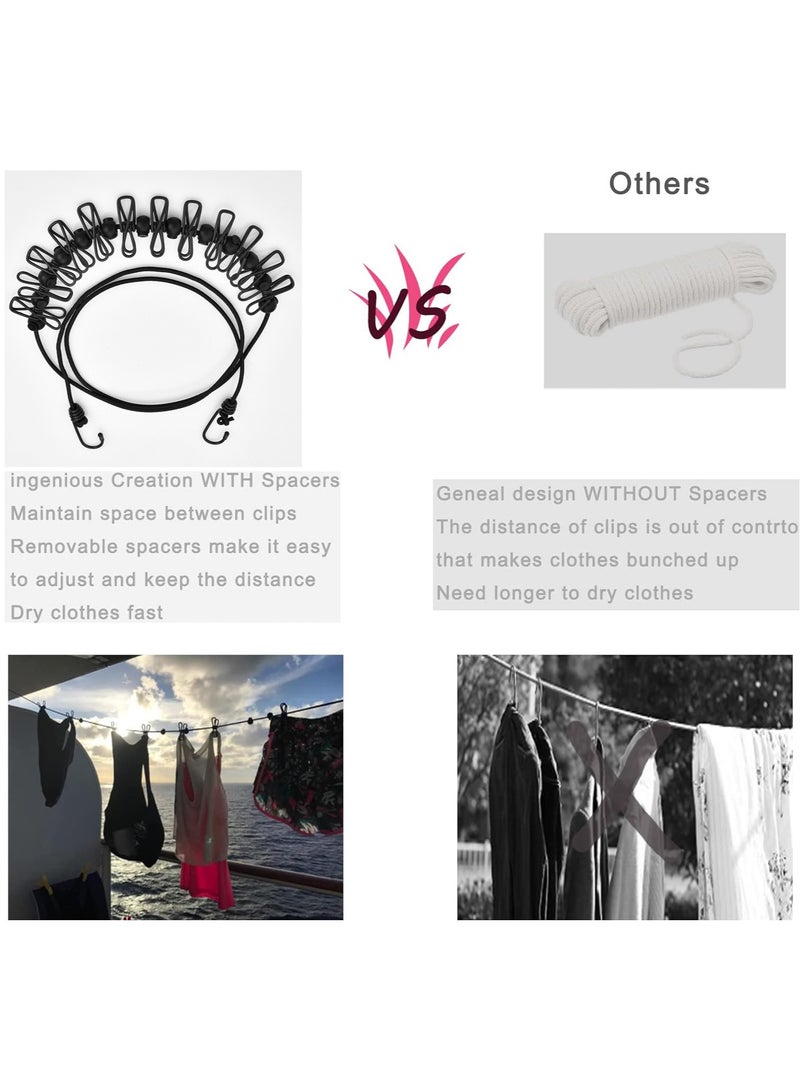 Portable Clothesline, 2Pcs,Retractable Windproof Travelling Clothesline with 12 Clothes Clips, Purple & Black - Image 4
