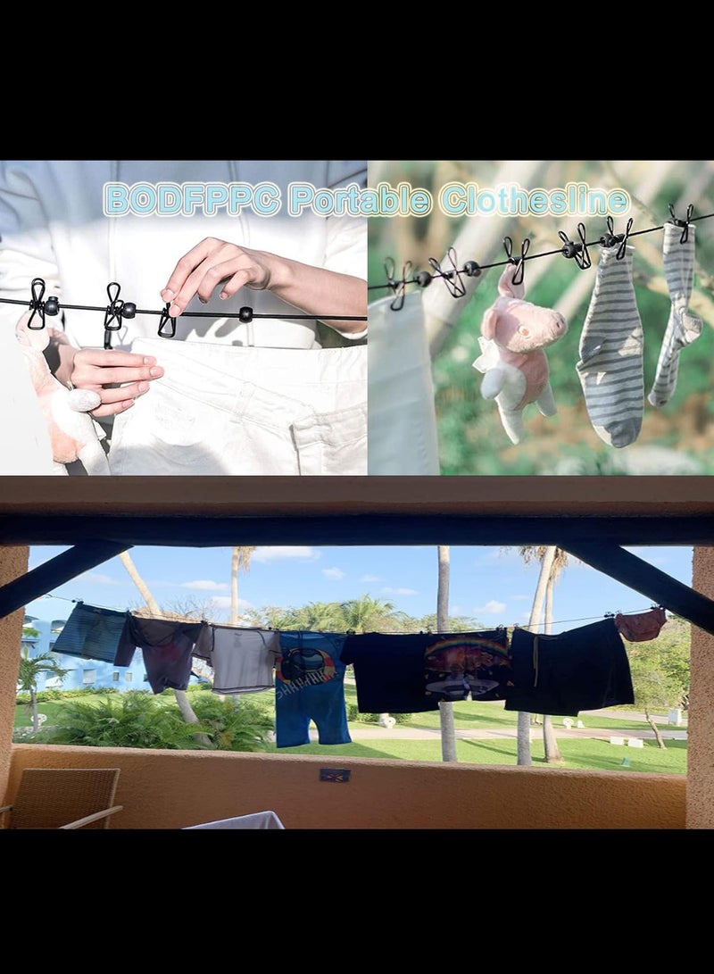 Portable Clothesline, 2Pcs,Retractable Windproof Travelling Clothesline with 12 Clothes Clips, Purple & Black - Image 2