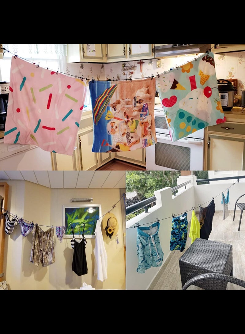 Portable Clothesline, 2Pcs,Retractable Windproof Travelling Clothesline with 12 Clothes Clips, Purple & Black - Image 3