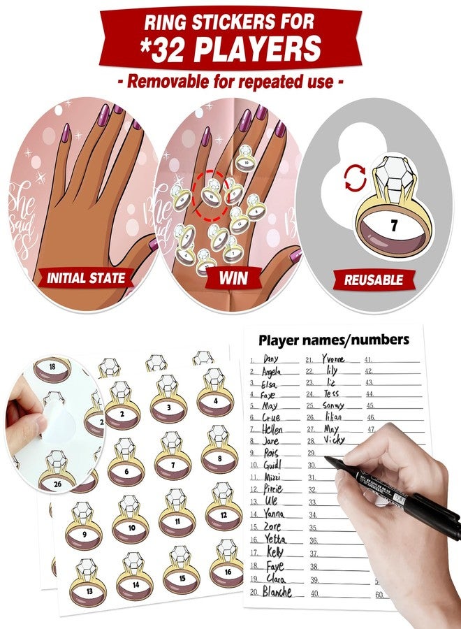 PARTYLOUD Bridal Shower Bachelorette Party Games, Pin the Ring on the Bride Game, Pin the Ring Game Bridal Shower Wedding Engagement Shower Games 32 Guests - Image 3