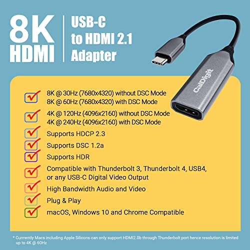 CalDigit USB-C to HDMI 2.1 8K Adapter Dongle - High Refresh Display, HDR, 10 bit, Compatible with Thunderbolt 3, 4, 5 / USB 3.1, USB4 for, 2016+ Apple MacBook Pro & Air (USB-C to HDMI 2.1 (8K)) - Image 3