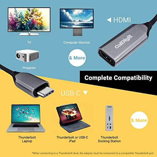 CalDigit USB-C to HDMI 2.1 8K Adapter Dongle - High Refresh Display, HDR, 10 bit, Compatible with Thunderbolt 3, 4, 5 / USB 3.1, USB4 for, 2016+ Apple MacBook Pro & Air (USB-C to HDMI 2.1 (8K)) - Image 2