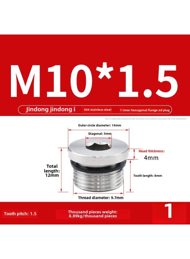304 Hexagon Socket Plug With ED Ring Stainless Steel Oil Plug Pipe Plug Pipe Plug Oil Pipe Screw Plug 1 Points 2 Points 3 Points 4 Points 6 Points-Specification Model:M10*1.5【1 Piece】 - Image 1