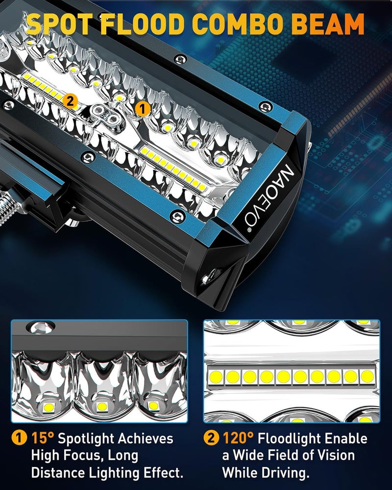 NAOEVO 7 Inch LED Light Bar, 240W 24,000LM Offroad Fog/Driving Lights with Wiring Harness Kit, Spot Flood Combo Beam, 2-Pack (White) - Image 4