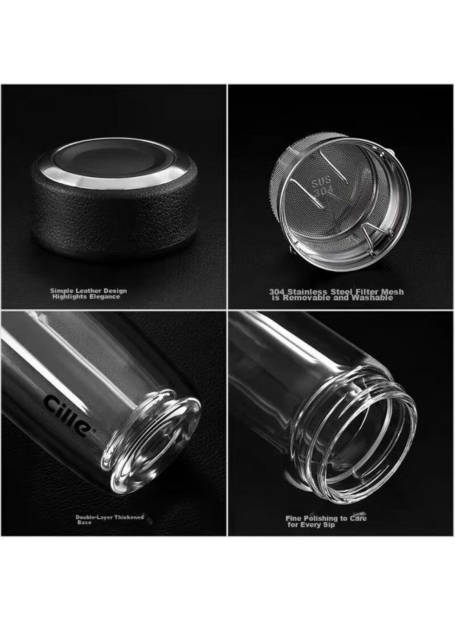 cille Xile Double-layer Glass Water Cup, Stylish Men's Business Office Tea Infuser Mug, Portable Tea Steeping Cup - Image 5
