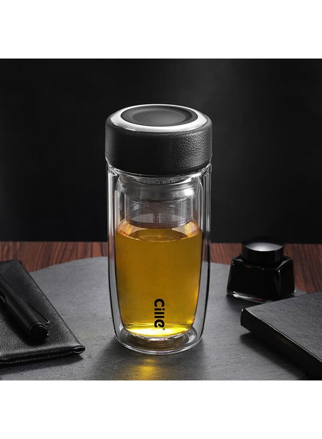 cille Xile Double-layer Glass Water Cup, Stylish Men's Business Office Tea Infuser Mug, Portable Tea Steeping Cup - Image 1