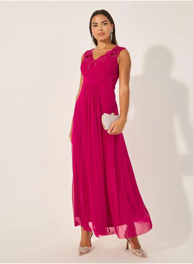 Styli Lace Detail Sleeveless A-Line Maxi Dress
