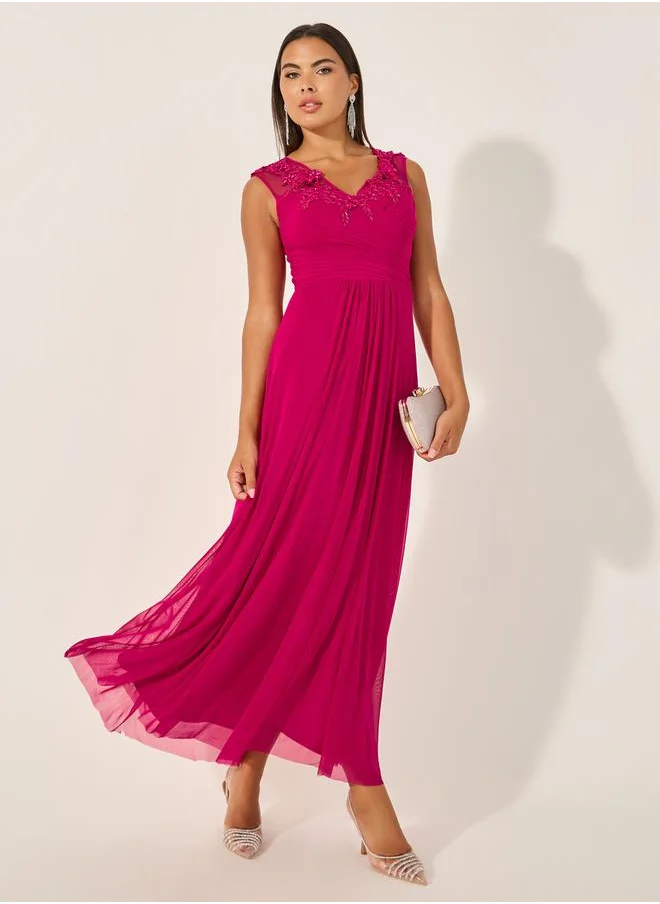 Styli Lace Detail Sleeveless A-Line Maxi Dress