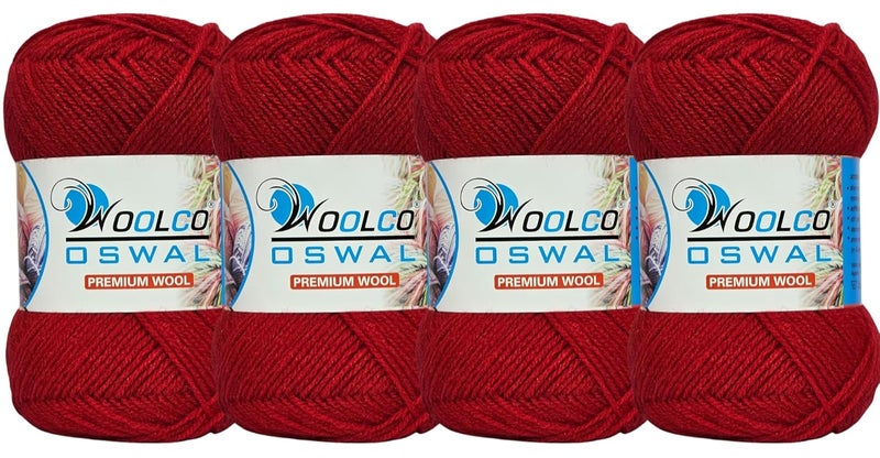 Woolco Oswal Microwool Acrylic Hand Knitting Yarn Pack of 4 Balls (100g Each), Soft Baby Yarn for Sweaters, Booties & DIY Knitting Projects – Baby Wool Thread for Beginners & Kids (Dark Red) - Image 1