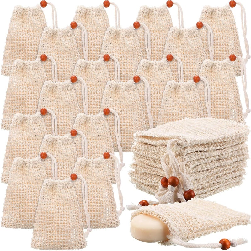 Woanger Natural Sisal Soap Bag 57 x 37 Inches Mesh Exfoliating Soap Saver Bag with Drawstring Foaming and Drying Holder for Shower Kitchen Bathroom Travel Hotel200 Pcs - Image 1