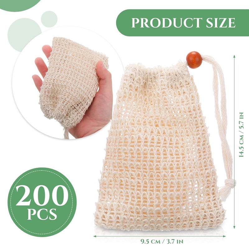 Woanger Natural Sisal Soap Bag 57 x 37 Inches Mesh Exfoliating Soap Saver Bag with Drawstring Foaming and Drying Holder for Shower Kitchen Bathroom Travel Hotel200 Pcs - Image 2