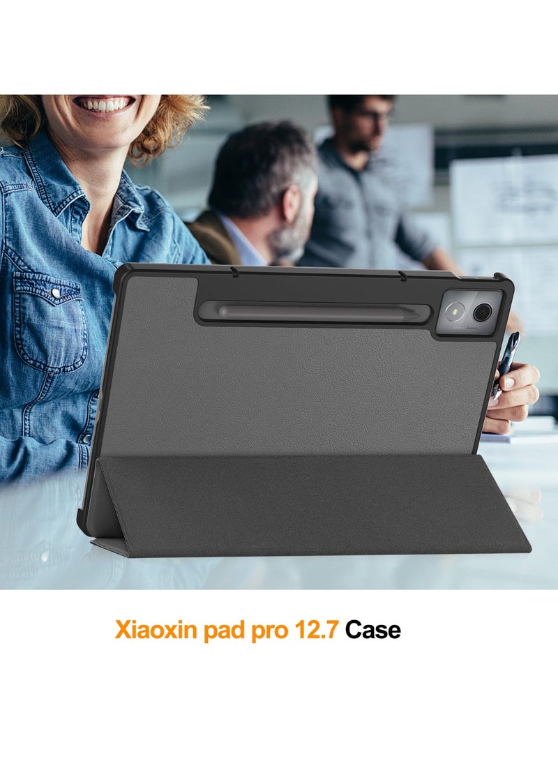 Case for Lenovo Idea Tab Pro 2025 12.7 Inch Folio Slim Smart Cover Lightweight Hard Shell Protective Case with Multi-Angle Stand (Black Case) - Image 2