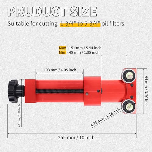 OXCANO 66490 Oil Filter Cutter Cutting Tool for Filter Cutting Range 1-3/4" to 5-3/4" Red - Image 2