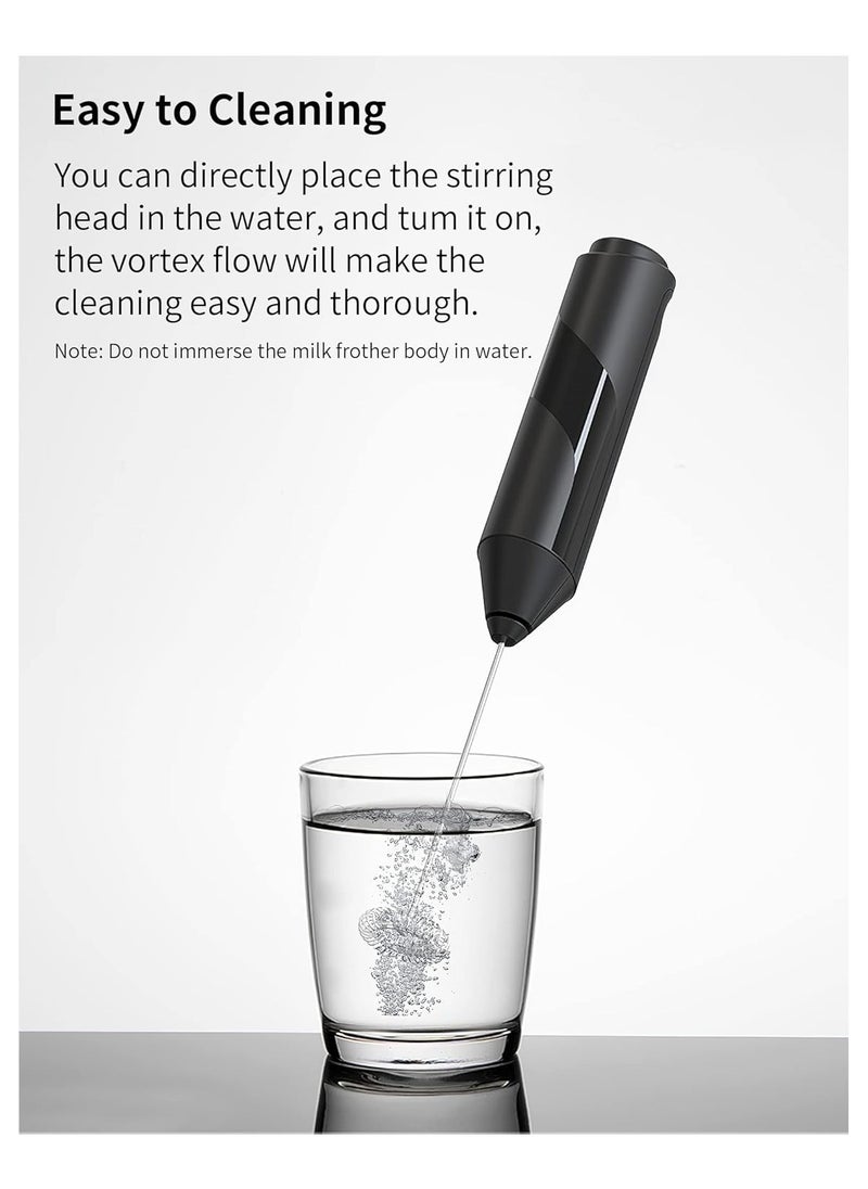 Premium Handheld Milk Frother with Stand Powerful Battery Operated Coffee Frother Mini Electric Drink Mixer for Whisk Coffee Lattes Cappuccino  Matcha Hot Chocolate (Black)  - Image 3