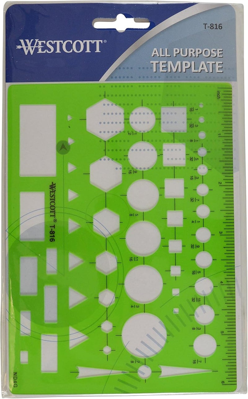 Westcott T-816 All-Purpose Technical Drawing Template, Plastic Shape Template Tool, Green, 4.5 by 6 in - Image 2