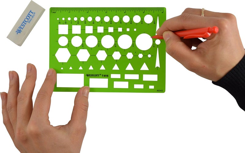 Westcott T-816 All-Purpose Technical Drawing Template, Plastic Shape Template Tool, Green, 4.5 by 6 in - Image 3