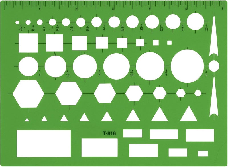 Westcott T-816 All-Purpose Technical Drawing Template, Plastic Shape Template Tool, Green, 4.5 by 6 in - Image 1