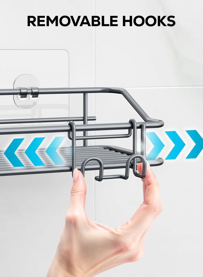 Nieifi Shower Caddy Shelf with Hooks Storage Rack Organizer Adhesive Stainless Steel Without Drilling for Bathroom, Lavatory, Washroom, Restroom, Shower, Toilet, Kitchen - 2 Pack (Gray) - Image 5