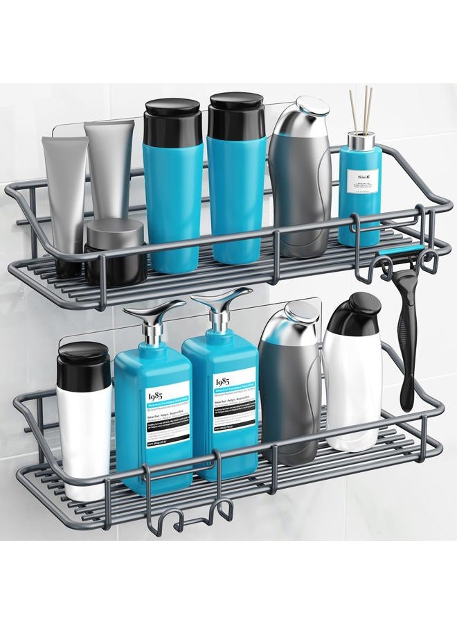 Nieifi Shower Caddy Shelf with Hooks Storage Rack Organizer Adhesive Stainless Steel Without Drilling for Bathroom, Lavatory, Washroom, Restroom, Shower, Toilet, Kitchen - 2 Pack (Gray) - Image 2