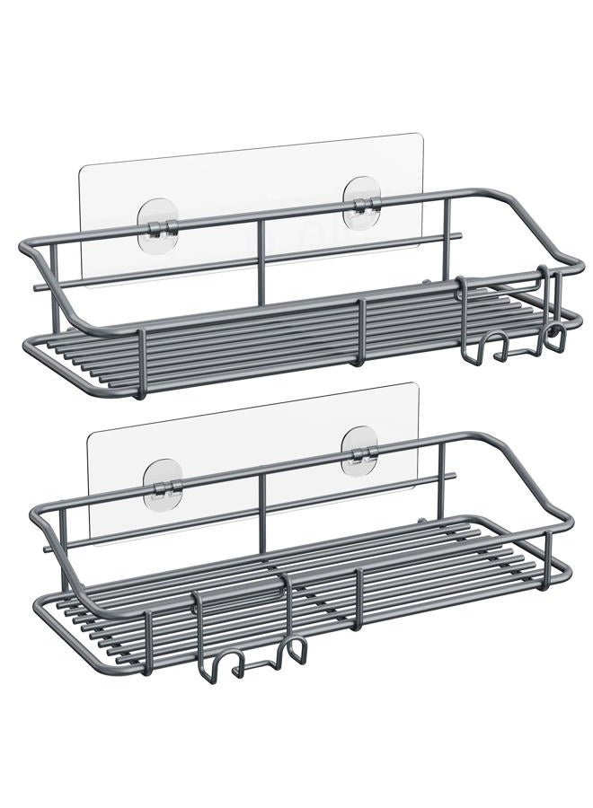 Nieifi Shower Caddy Shelf with Hooks Storage Rack Organizer Adhesive Stainless Steel Without Drilling for Bathroom, Lavatory, Washroom, Restroom, Shower, Toilet, Kitchen - 2 Pack (Gray) - Image 1