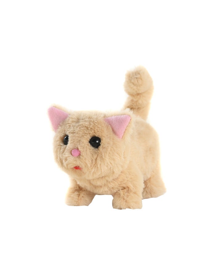Children's Electric Imitation Calling Real Kitten Persian Cat Plush Toy Calling Walking Tail Wagging Toy For Boys And Girls-Color:brown Kitty-Specifications:Charging Suit - Image 1