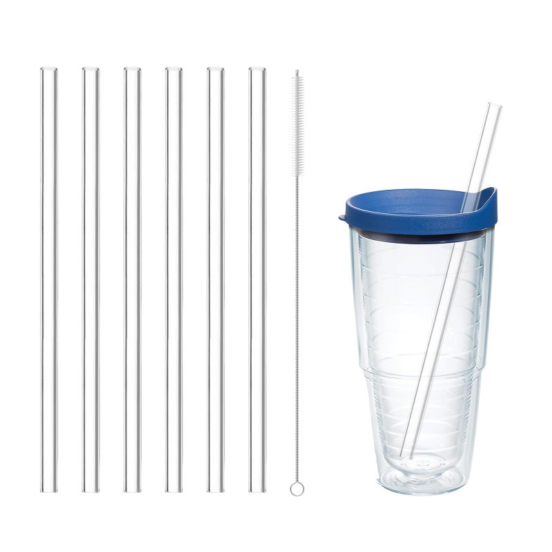 MEIJIAYOU Straws for 24 oz Tumbler Compatible with Tervis,Reusable Food Grade Platsic Straws Compatible with Tervis,6PCS with 1 Cleaning Brushes,Clear - Image 1