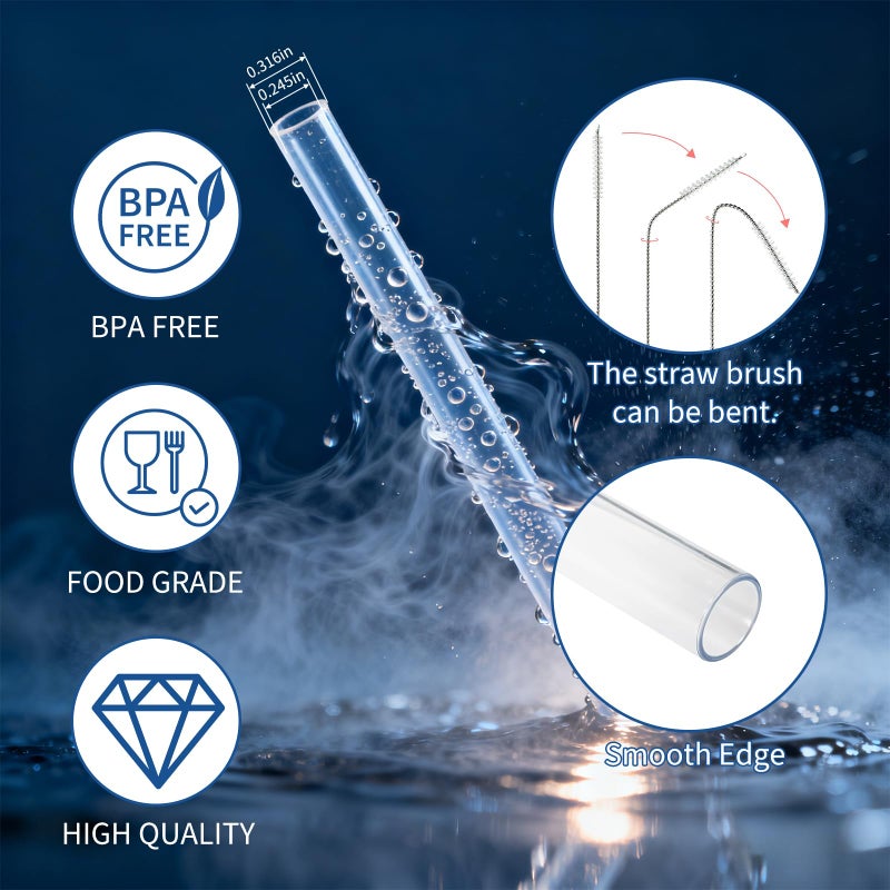 MEIJIAYOU Straws for 24 oz Tumbler Compatible with Tervis,Reusable Food Grade Platsic Straws Compatible with Tervis,6PCS with 1 Cleaning Brushes,Clear - Image 4