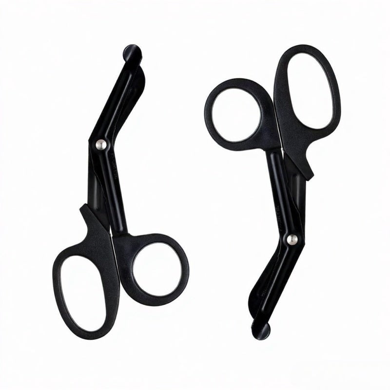 Stainless Steel Scissors: Black x Black, High Intensity Titanium Coated, Rust Proof - Curved Design, Fine Tooth Blade, Ergonomic Labor-saving Handle for Emergency Medical Rescue, Outdoor Emergency Sit - Image 1