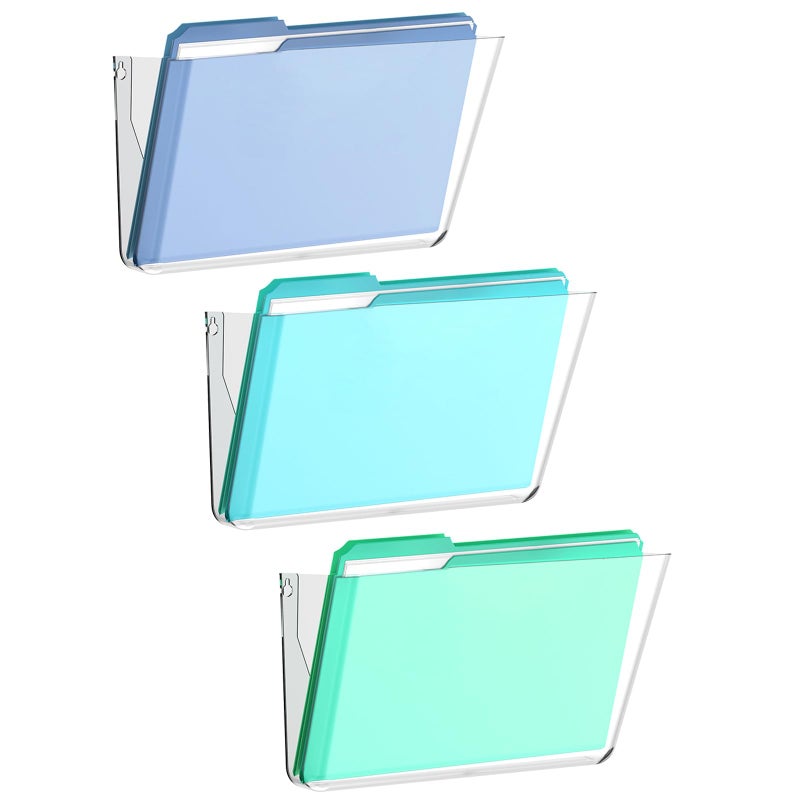 SUPEASY Clear Acrylic Single Pocket, Large Plastic Hanging Wall Mount File Holder Wall File Organizer for Mails, Document, Magazine, Letter Size for Office Home, 3 Pack - Image 1