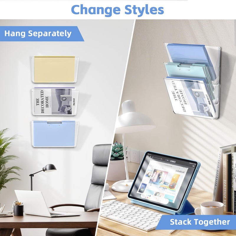 SUPEASY Clear Acrylic Single Pocket, Large Plastic Hanging Wall Mount File Holder Wall File Organizer for Mails, Document, Magazine, Letter Size for Office Home, 3 Pack - Image 3