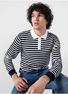 Seventy Five Long Sleeve Striped Polo  - Image 1