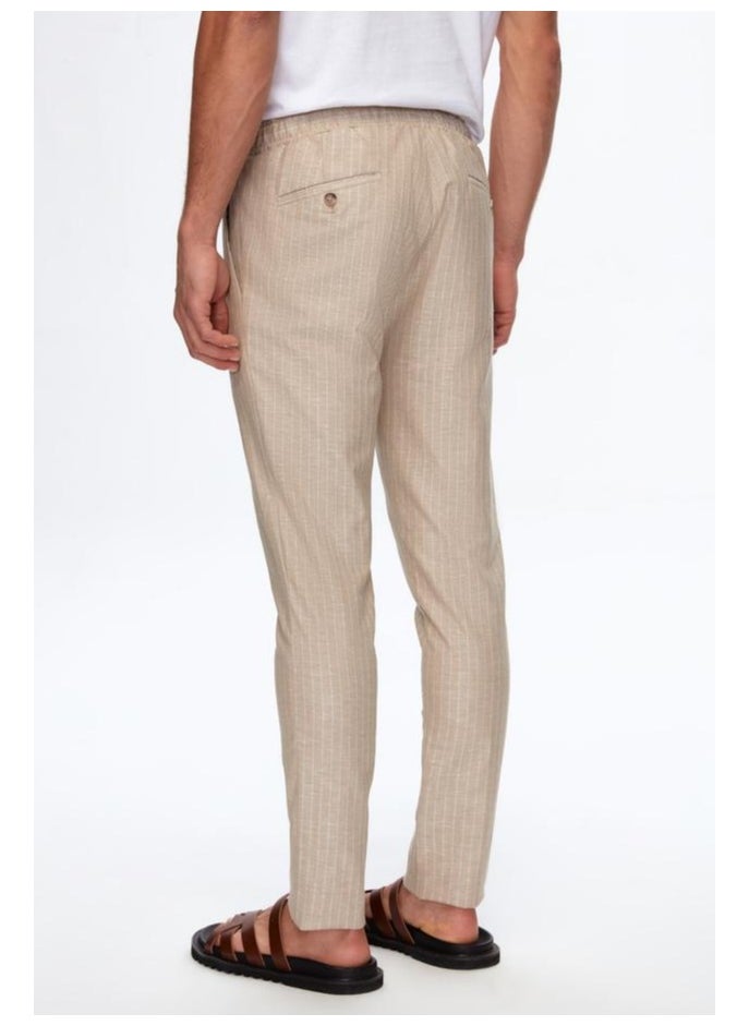 D'S DAMAT بنطال رياضي مخطط باللون البيج من Ds Damat Slim Fit  - Image 1