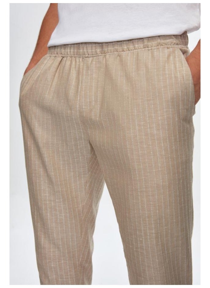 D'S DAMAT بنطال رياضي مخطط باللون البيج من Ds Damat Slim Fit  - Image 3