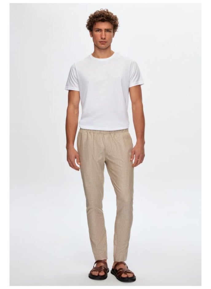 D'S DAMAT بنطال رياضي مخطط باللون البيج من Ds Damat Slim Fit  - Image 5