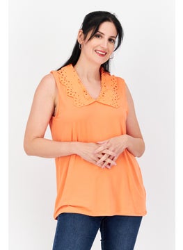 Women Peter Pan Collar Sleeveless Eyelet Blouse, Orange - pzsku/Z7598F35A4235344318F0Z/45/_/1727187691/08da74b7-d3d0-4c3e-bc51-4aacdcf91745