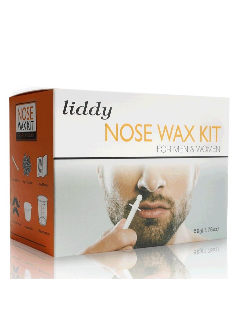 Nose Wax Kit, 50g Wax, Nose Hair Removal Waxing Kit for Men and Women, Safe Quick Hair Removal Waxing for Nose & Ear, 20 Applicators, 8 Mustache Stickers, 10 Little Cups for Removing Nose Eyebrow Hair