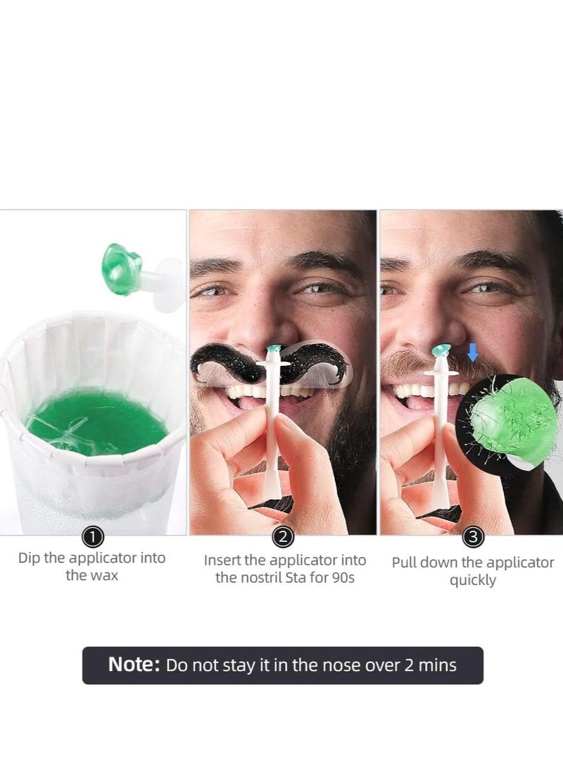 Nose Wax Kit, 50g Wax, Nose Hair Removal Waxing Kit for Men and Women, Safe Quick Hair Removal Waxing for Nose & Ear, 20 Applicators, 8 Mustache Stickers, 10 Little Cups for Removing Nose Eyebrow Hair