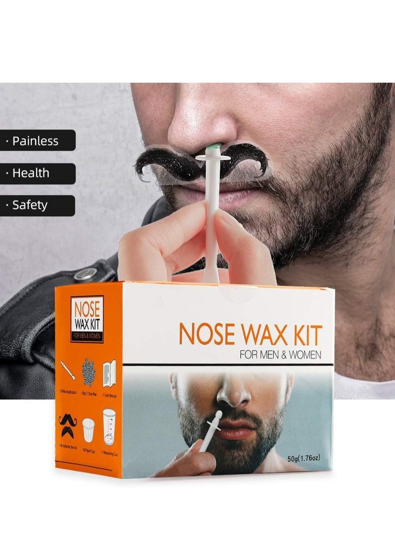 Nose Wax Kit, 50g Wax, Nose Hair Removal Waxing Kit for Men and Women, Safe Quick Hair Removal Waxing for Nose & Ear, 20 Applicators, 8 Mustache Stickers, 10 Little Cups for Removing Nose Eyebrow Hair