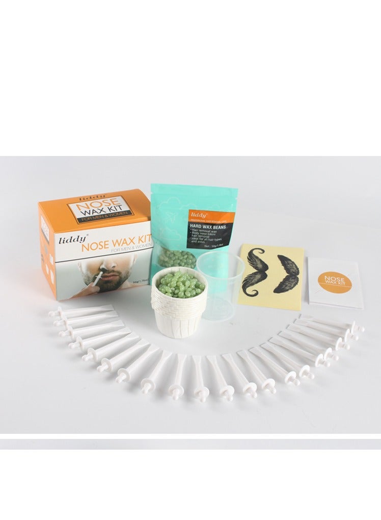 Nose Wax Kit, 50g Wax, Nose Hair Removal Waxing Kit for Men and Women, Safe Quick Hair Removal Waxing for Nose & Ear, 20 Applicators, 8 Mustache Stickers, 10 Little Cups for Removing Nose Eyebrow Hair