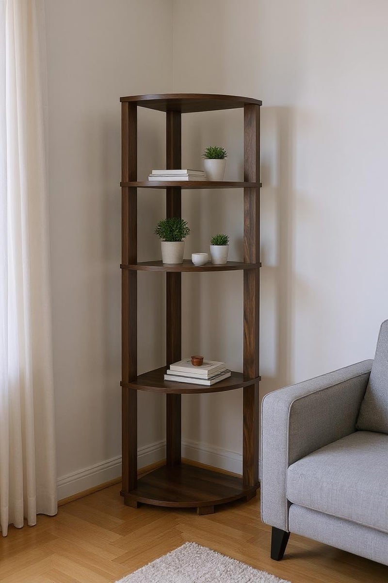 Baity Master Shelving Unit - 5 Corner Tiers | Brown Malaysian Wood - Image 1